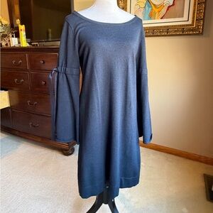 Elegant Dark Blue Batteau Neck Sweater Dress